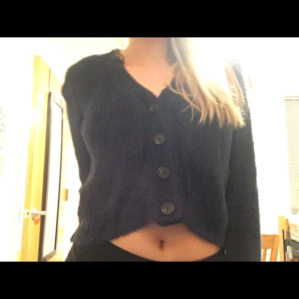 American Eagle navy cropped fuzzy sweater